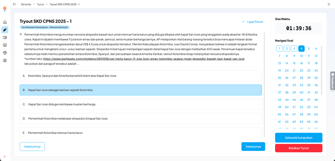 Ruang Bimbel Tryout Interface